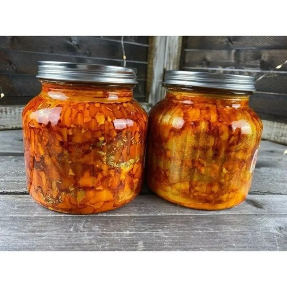 Bathroom Storage Organization Labeled Jars Resin Orange Yellow Marbled